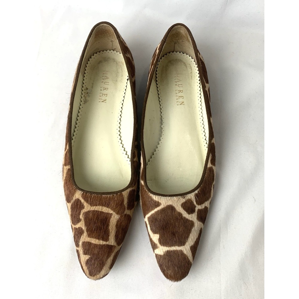 Ralph Lauren Calf Hair Flats Women's 8.5 Giraffe Animal Print Pointy Toe "Kaysa"